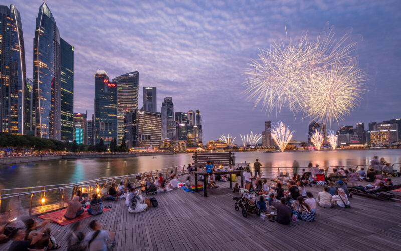Cityscape Fireworks Evening Lights Skyline, Marina Bay_original